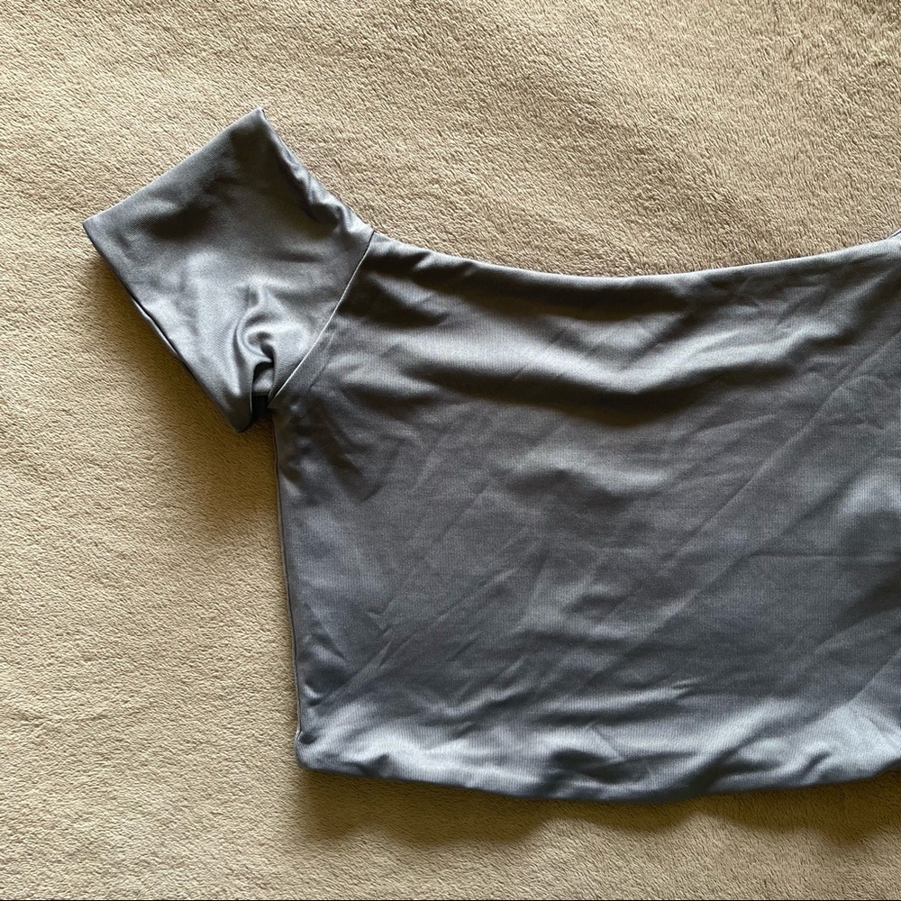 Gray Off the Shoulder Crop Top - Picture 10 of 14